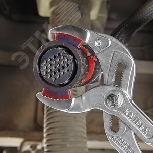 Клещи переставные трубные захватные 10 - 75 мм для сифонов масляных фильтров пластмассовых труб и соединителей L-250 мм пластиковые насадки на губках Cr-V хромированные блистер - фото 12