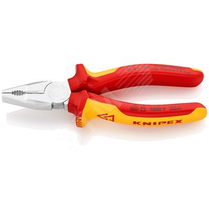 Изображение товара Плоскогубцы комбинированные VDE 1000V рез твердая проволока 2мм рояльная струна (HRC 59) 15мм кабель 10мм (16мм) L=160мм диэлектрические хромированные двухкомпонентные рукоятки (шт)