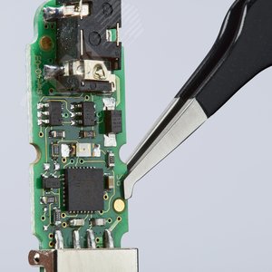 Пинцет ESD захватный прецизионный гладкие изогнутые губки под 45° для техники напайки компонентов поверхностного монтажа на печатную плату без сверления отверстий антистатический L-120 мм нержавеющая хромоникелевая сталь хромированный - фото 4