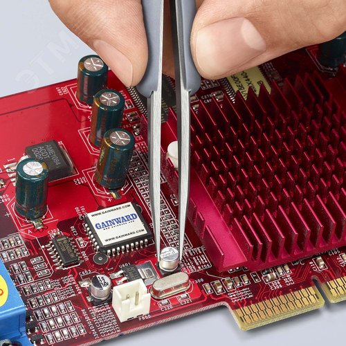 Пинцет ESD антистатический, премиальная нержавеющая сталь, обрезиненная рукоятка, 123 мм, гладкие прямые острые губки, антимагнитный - фото 3