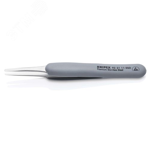 Пинцет ESD антистатический, премиальная нержавеющая сталь, обрезиненная рукоятка, 123 мм, гладкие прямые тупые губки, антимагнитный - фото 3
