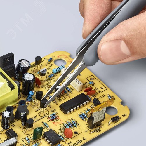 Пинцет ESD антистатический, премиальная нержавеющая сталь, обрезиненная рукоятка, 123 мм, гладкие прямые тупые губки, антимагнитный - фото 5