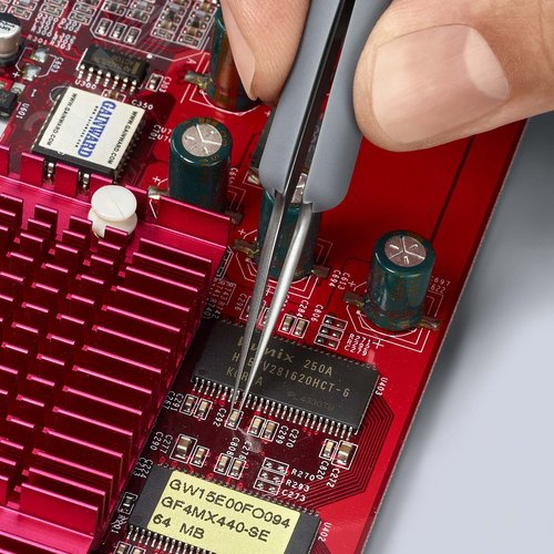 Пинцет ESD антистатический, премиальная нержавеющая сталь, обрезиненная рукоятка, 112 мм, гладкие прямые игловидные губки, антимагнитный - фото 3