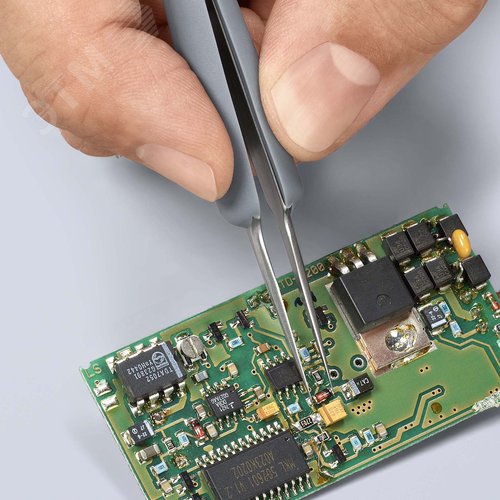 Пинцет ESD антистатический, премиальная нержавеющая сталь, обрезиненная рукоятка, 112 мм, гладкие прямые игловидные губки, антимагнитный - фото 2