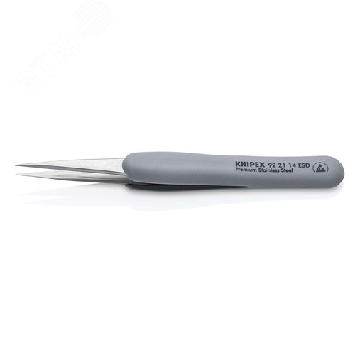 Пинцет ESD антистатический, премиальная нержавеющая сталь, обрезиненная рукоятка, 130 мм, гладкие прямые острые губки, антимагнитный - фото 4