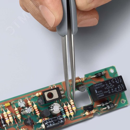 Пинцет ESD антистатический, премиальная нержавеющая сталь, обрезиненная рукоятка, 130 мм, гладкие прямые острые губки, антимагнитный - фото 3