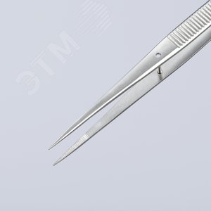 Пинцет захватный прецизионный с направляющим штифтом тонкие зазубренные губки L-155 мм хромоникелевая сталь антимагнитный кислотостойкий - фото 6