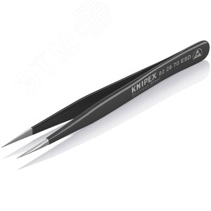 Пинцет ESD захватный прецизионный гладкие губки тонкие кончики антистатический L-110 мм нержавеющая хромоникелевая сталь хромированный - фото 3