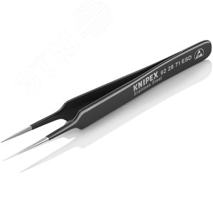 Пинцет ESD захватный прецизионный гладкие губки игловидные кончики антистатический L-110 мм нержавеющая хромоникелевая сталь хромированный - фото 3