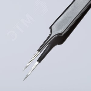 Пинцет ESD захватный прецизионный гладкие губки игловидные кончики антистатический L-110 мм нержавеющая хромоникелевая сталь хромированный - фото 5