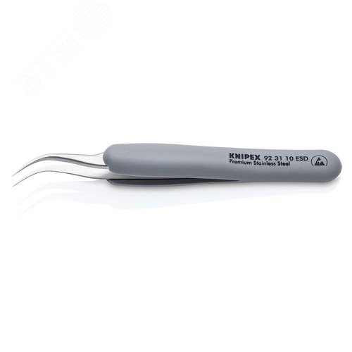 Пинцет ESD антистатический, премиальная нержавеющая сталь, обрезиненная рукоятка, 123 мм, гладкие изогнутые 45 градусов острые губки, антимагнитный - фото 2
