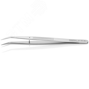 Пинцет захватный прецизионный с направляющим штифтом тонкие зазубренные губки под 45 град.L-155 мм пружинная сталь хромированный - фото 2