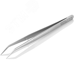 Пинцет захватный прецизионный с направляющим штифтом тонкие зазубренные губки под 45 град.L-155 мм пружинная сталь хромированный - фото 3
