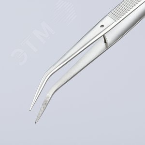 Пинцет захватный прецизионный с направляющим штифтом тонкие зазубренные губки под 45 град.L-155 мм пружинная сталь хромированный - фото 6