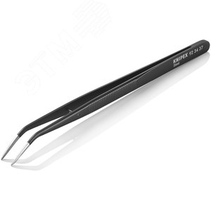 Пинцет захватный прецизионный с направляющим штифтом тонкие зазубренные губки под 45° L-155 мм пружинная сталь чёрная матовая лакировка - фото 3