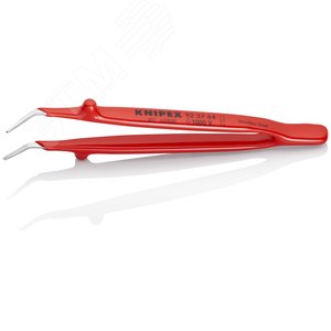 Пинцет VDE 1000V захватный прецизионный зазубренные губки с тонкими кончиками под 45° пружинная сталь хромированный L-150 мм - фото 2