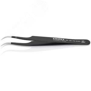 Пинцет ESD захватный прецизионный гладкие серповидные губки под 45° антистатический L-120 мм нержавеющая хромоникелевая сталь хромированный - фото 2