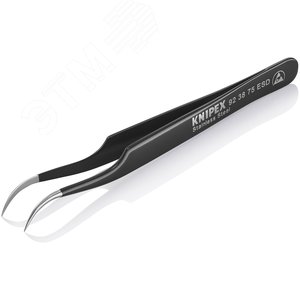 Пинцет ESD захватный прецизионный гладкие серповидные губки под 45° антистатический L-120 мм нержавеющая хромоникелевая сталь хромированный - фото 3