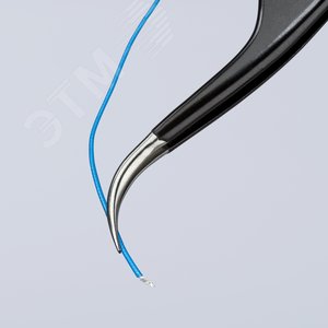 Пинцет ESD захватный прецизионный гладкие серповидные губки под 45° антистатический L-120 мм нержавеющая хромоникелевая сталь хромированный - фото 4