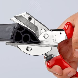 Ножницы угловые для пластмассовых и резиновых профилей для резки ленточного кабеля до 56 мм с пружиной разметка реза под углами 45° 60° 75° 90° L-215 мм хромированные обливные рукоятки - фото 10