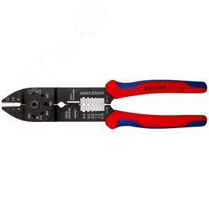 Пресс-клещи для резки и зачистки кабеля опрессовки кабельных наконечников и штекеров 3 гнезда обжим кабельных наконечников с изолятором и кабельных соединителей: 05-60 мм (AWG 20 - 10) j рез медных и латунных шпилек: М26 3 35 4 и 5 L-230 мм чёрные 2-компо - фото 3