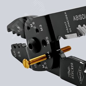 Пресс-клещи для резки и зачистки кабеля опрессовки кабельных наконечников и штекеров 3 гнезда обжим кабельных наконечников с изолятором и кабельных соединителей: 05-60 мм (AWG 20 - 10) j обжим штекеров открытых неизолированныеованных шириной 63 KN-9722240SB KNIPEX - 5