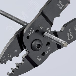 Пресс-клещи для резки и зачистки кабеля опрессовки кабельных наконечников и штекеров 3 гнезда обжим кабельных наконечников без изолятора и кабельных соединителей: 05-60 мм (AWG 20 - 10) j рез медных и латунных шпилек: М26 3 35 4 и 5 L-230 мм чёр KN-9721215C KNIPEX - 5
