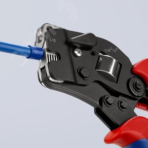 Пресс-клещи для контактных гильз квадратный обжим 1 гнездо гильзы контактные 008-10+16мм (AWG 28-5) двойные концевые гильзы до 2х6мм (2хAWG 8) L=190мм черные двухкомпонентные рукоятки - фото 19