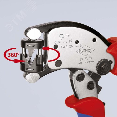 Пресс-клещи для контактных гильз DIN 46228 1+4, обжим трапециевидный, поворот 360 градусов, 0.14-10.0 мм2, длина 200 мм, SB, Twistor T - фото 2