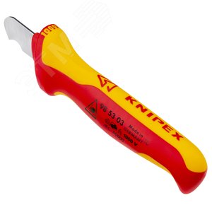 Нож для удаления изоляции круглого кабеля VDE 1000V L-170 мм диэлектрический 2-компонентная рукоятка KN-985303 KNIPEX - 2