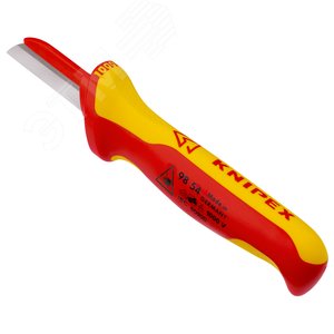 Нож для кабеля VDE 1000V пластиковый обух на лезвии для предупреждения КЗ L-190 мм диэлектрический 2-компонентная рукоятка KN-9854 KNIPEX - 3