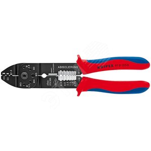 Изображение товара Пресс-клещи для резки и зачистки кабеля опрессовки кабельных наконечников и штекеров 3 гнезда обжим штекеров открытых неизолированныеованных (63 мм ширина): 05-25 мм (AWG 20 - 13) j рез медных и латунных шпилек: М26 3 35 4 и 5 L-230 мм чёрные 2- (шт)