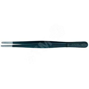 Пинцет ESD захватный прецизионный зазубренные скруглённые губки 35 мм антистатический L-145 мм нержавеющая хромоникелевая сталь хромированный - фото 1