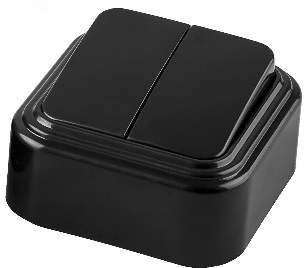 Изображение товара Выключатель двухклавишный наружный IP20 250В 6А черный серия Брест