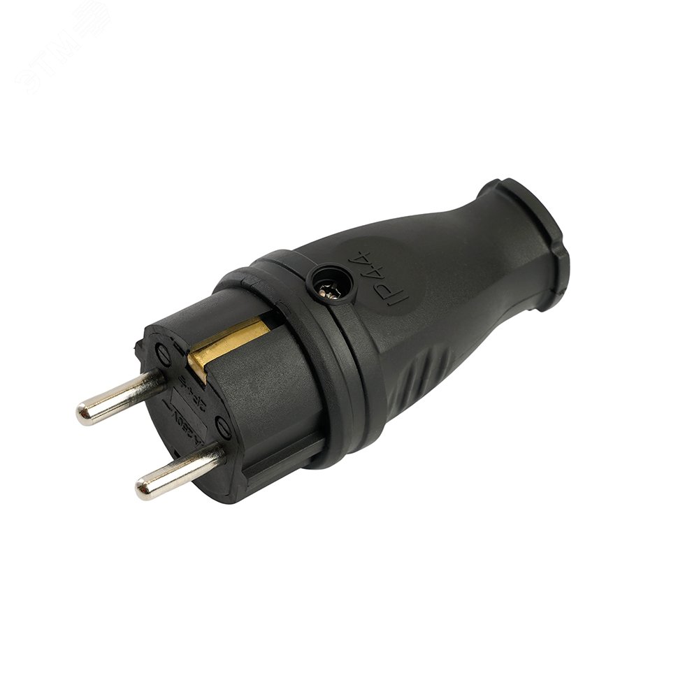 Изображение товара Вилка прямая с каучуком 250В 16А IP44 черная для промышленности и бытовых нужд