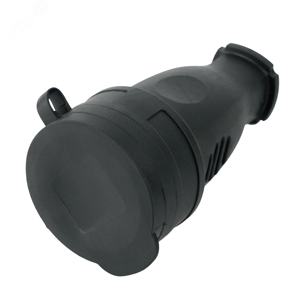 Изображение товара Розетка переносная с крышкой, IP44, 230В, 16А, каучук, черная