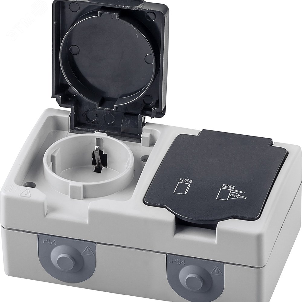 Изображение товара Розетка 2-местная с заземлением серия Велена, IP54, 250В, 16А, графит