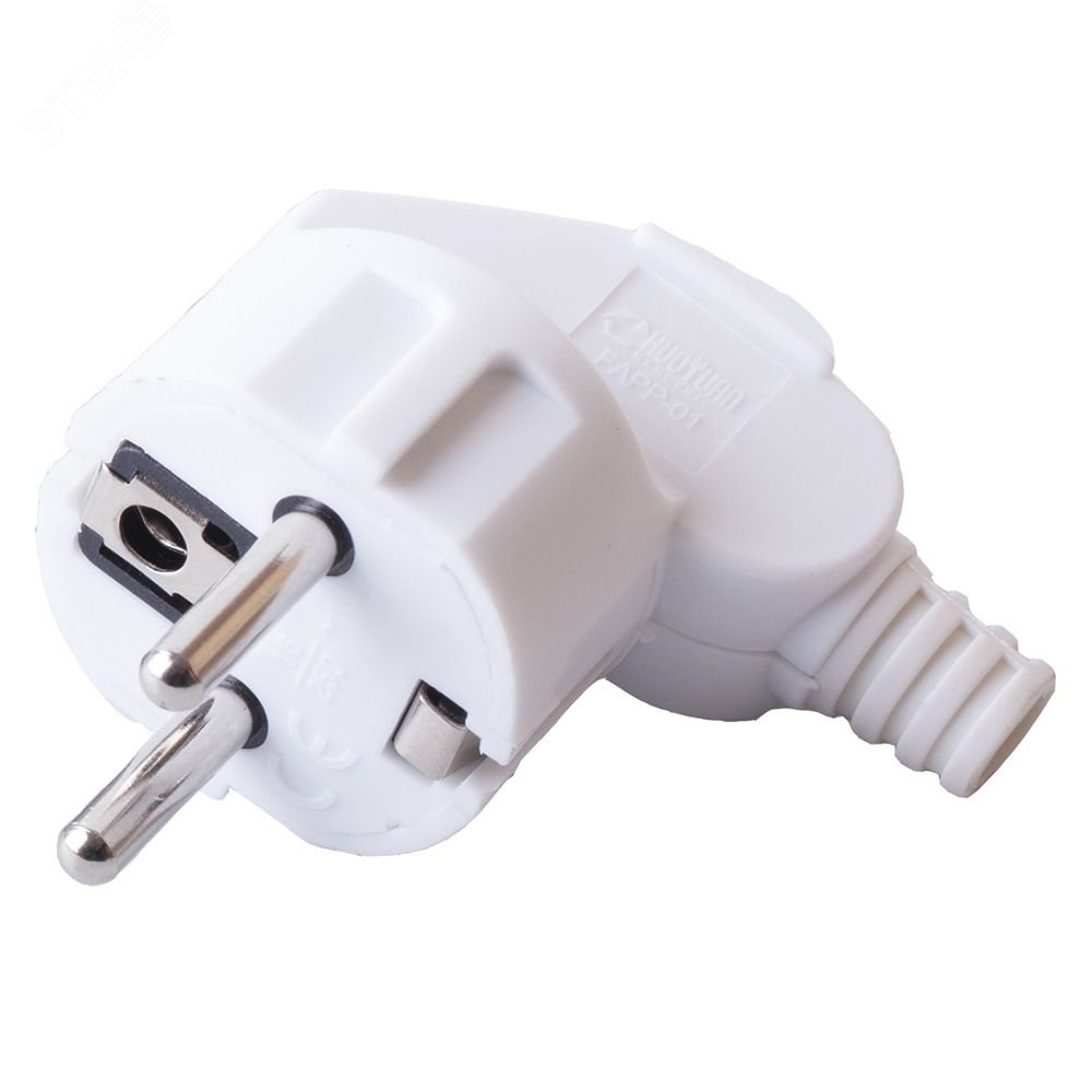 Изображение товара Вилка угловая с заземлением STEKKER PPG16-41-202 белая