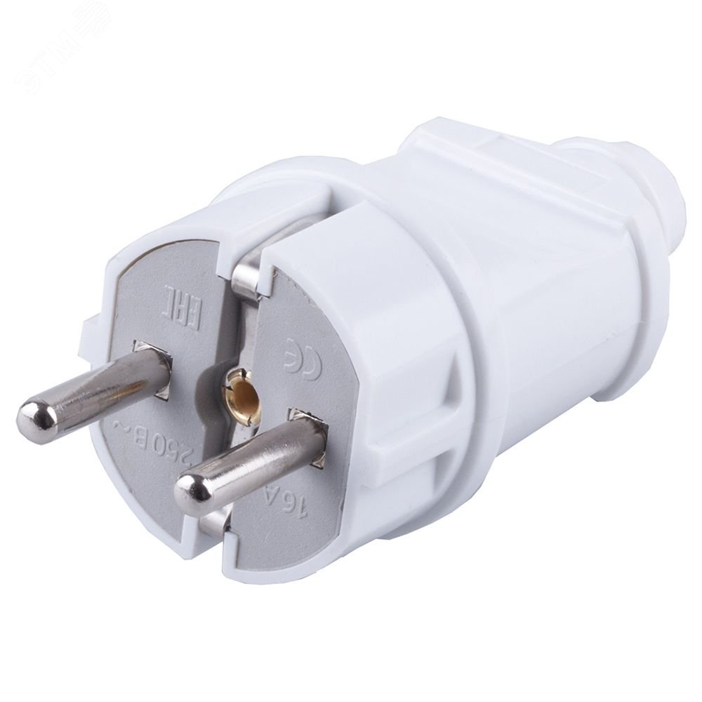 Изображение товара Вилка прямая с заземлением пластик 250В 16А IP20 белая