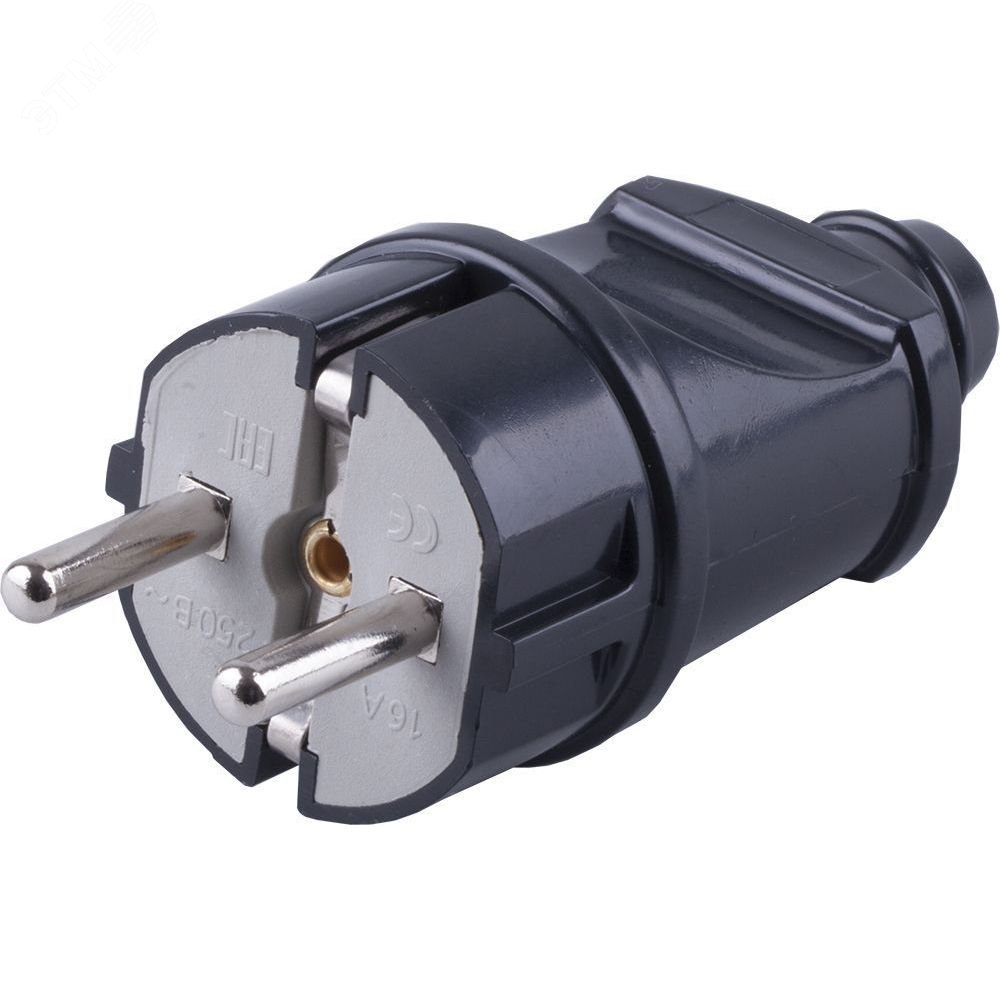 Изображение товара Вилка прямая с заземлением черного цвета 16А 220В PPG16-42-201