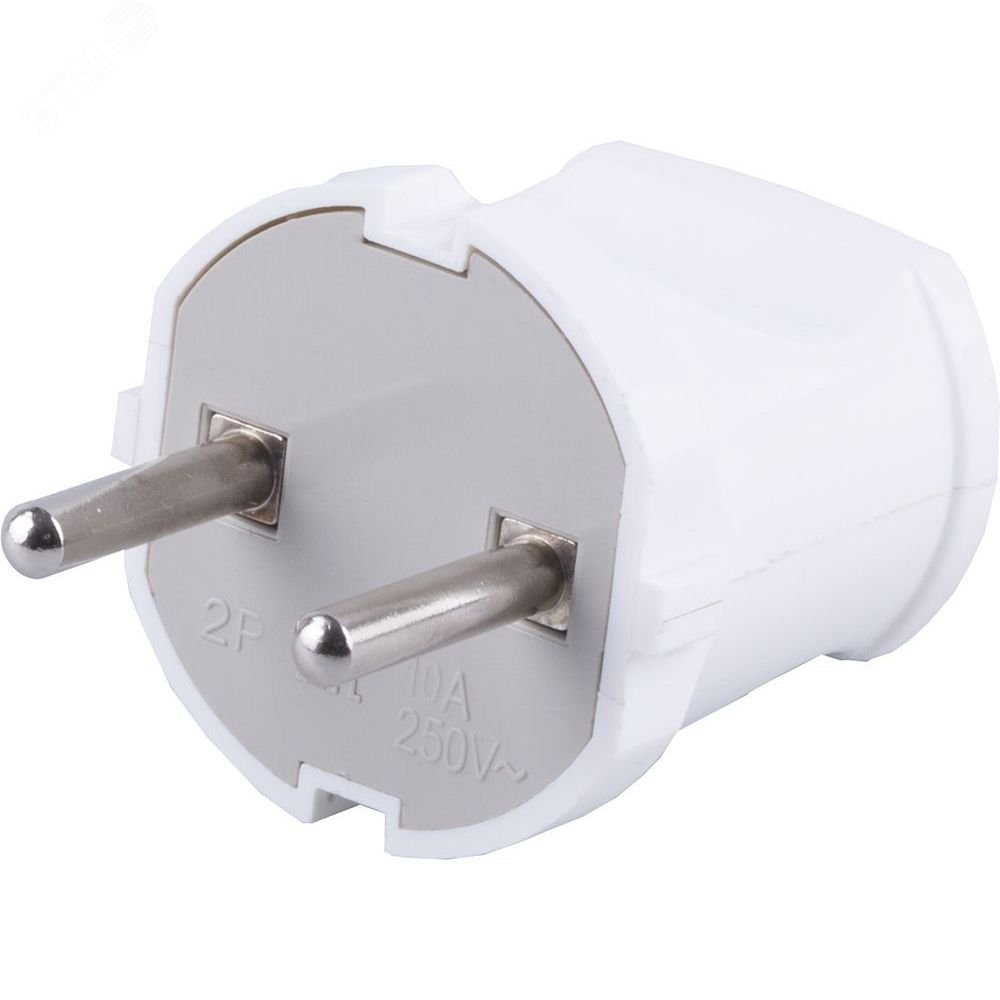 Изображение товара Вилка электрическая прямая без заземления ПВХ белая 10А 220В