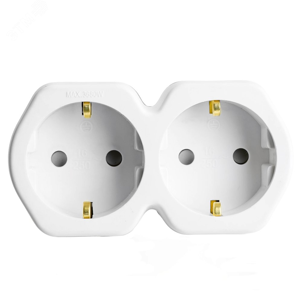 Изображение товара Разветвитель сетевой 2 выхода с заземлением белый/серый STEKKER