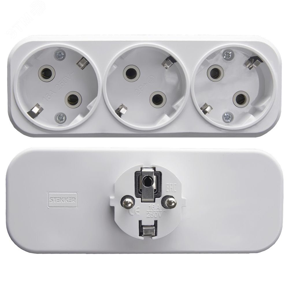 Изображение товара Разветвитель сетевой 3местный сз белый Китай STEKKER ADP16-23-20