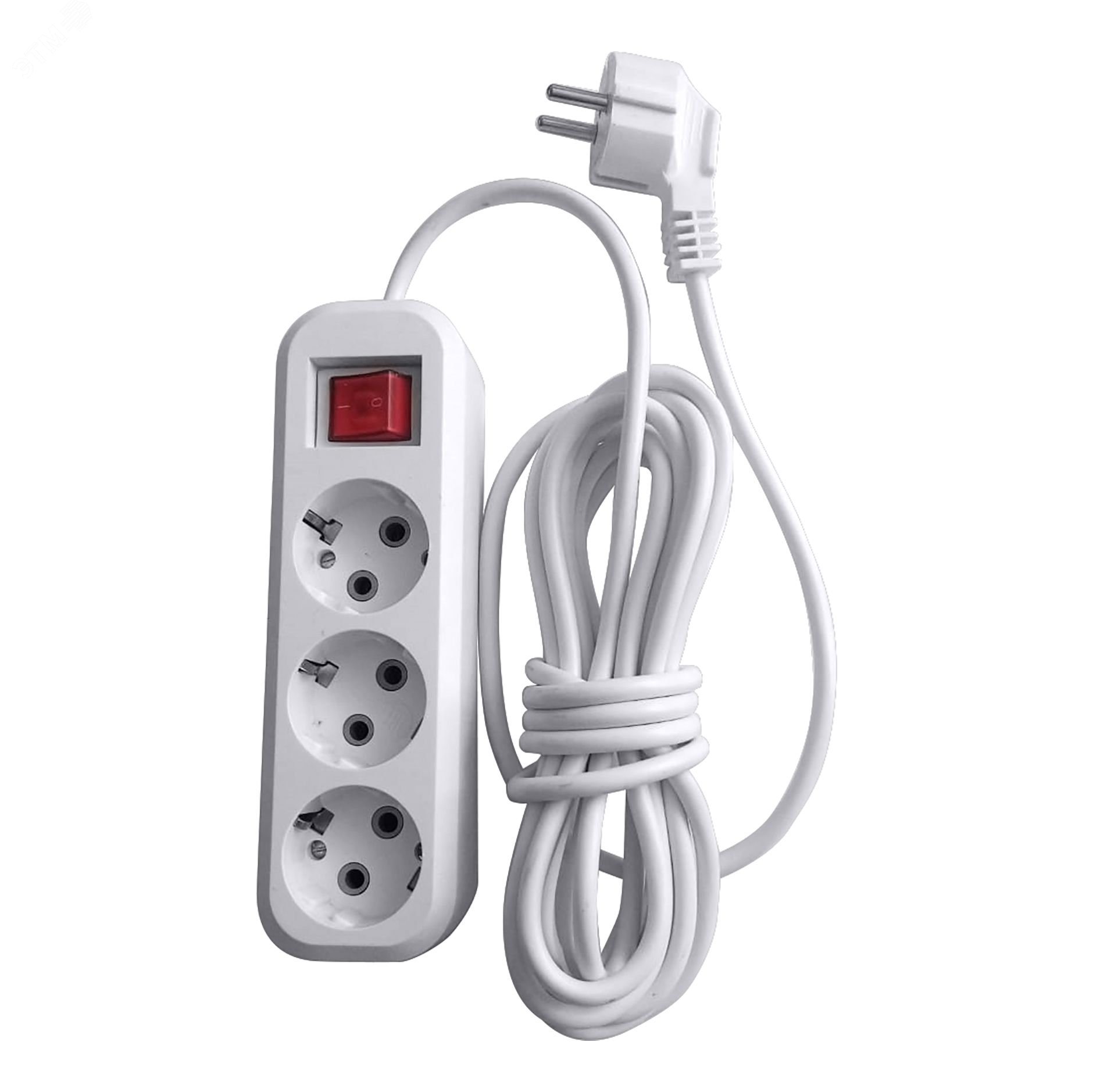 Изображение товара Удлинитель 3-местный с заземлением и выключателем 3м белый STEKKER HM03-31-03