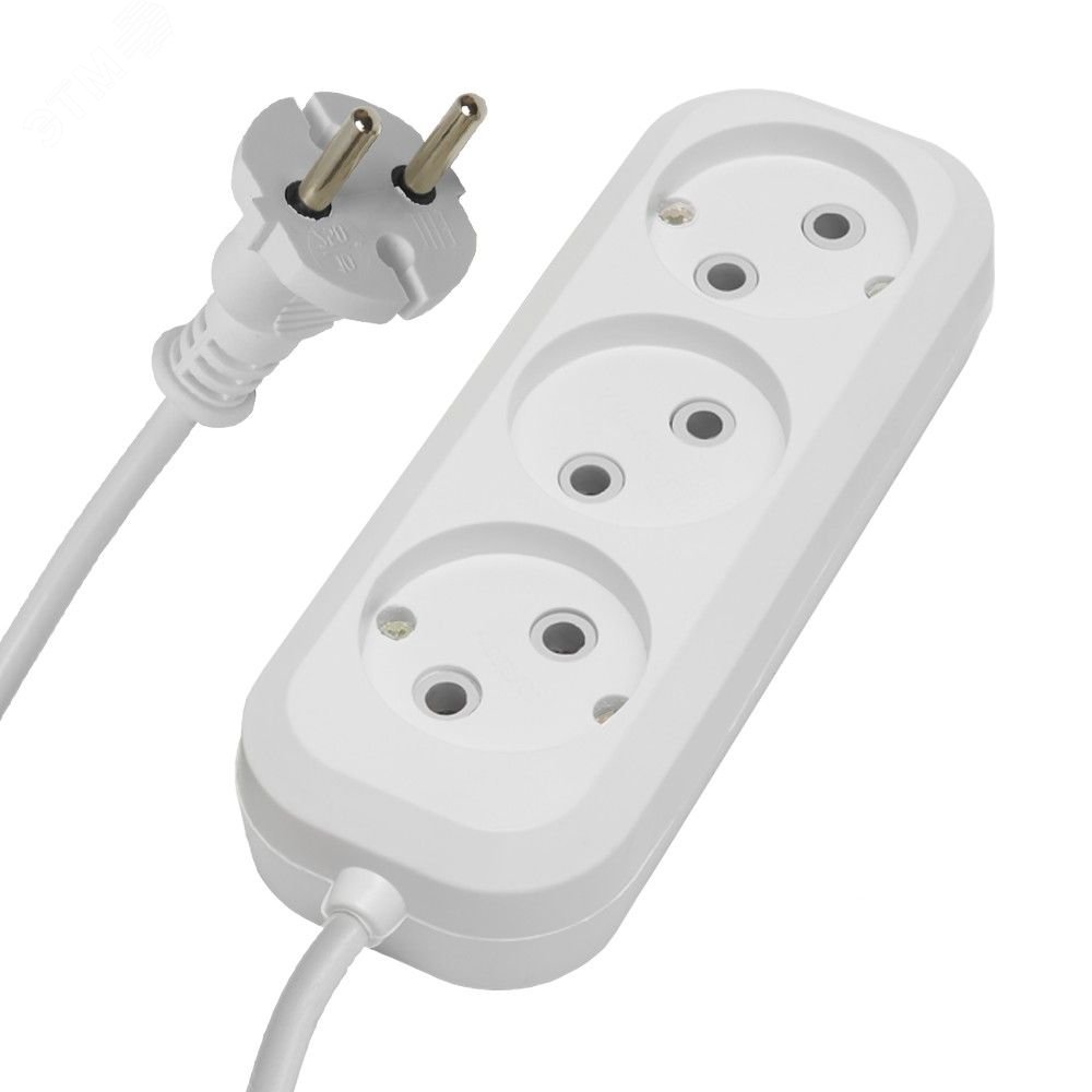 Изображение товара Удлинитель трехместный б/з, 2x0,75, 7м, Home, белый (шт)