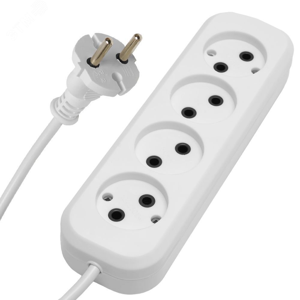 Изображение товара Удлинитель 4-местный б/з 3м 250В 10А белый STEKKER серия Home