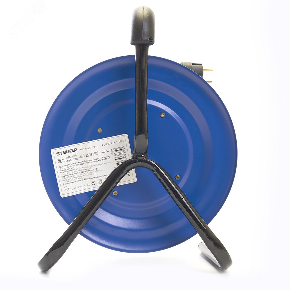Удлинитель на катушке металл 4 гнезда с/з 3*2,5, синий, 30м ,серия Professional PRF02-41-30 STEKKER - превью 3