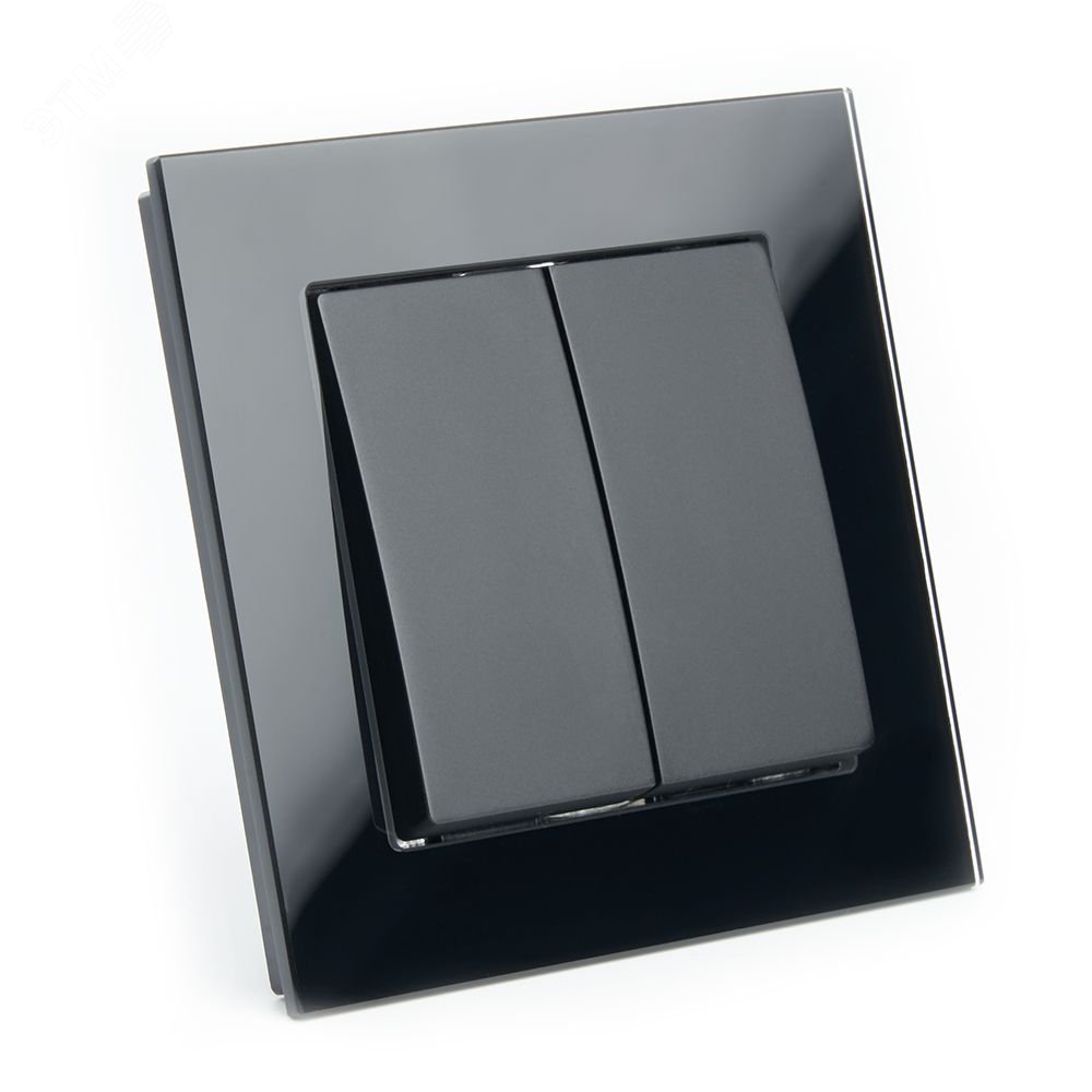 Выключатель 2-клавишный, серия Катрин, черный, GLS10-7004-05 STEKKER - превью