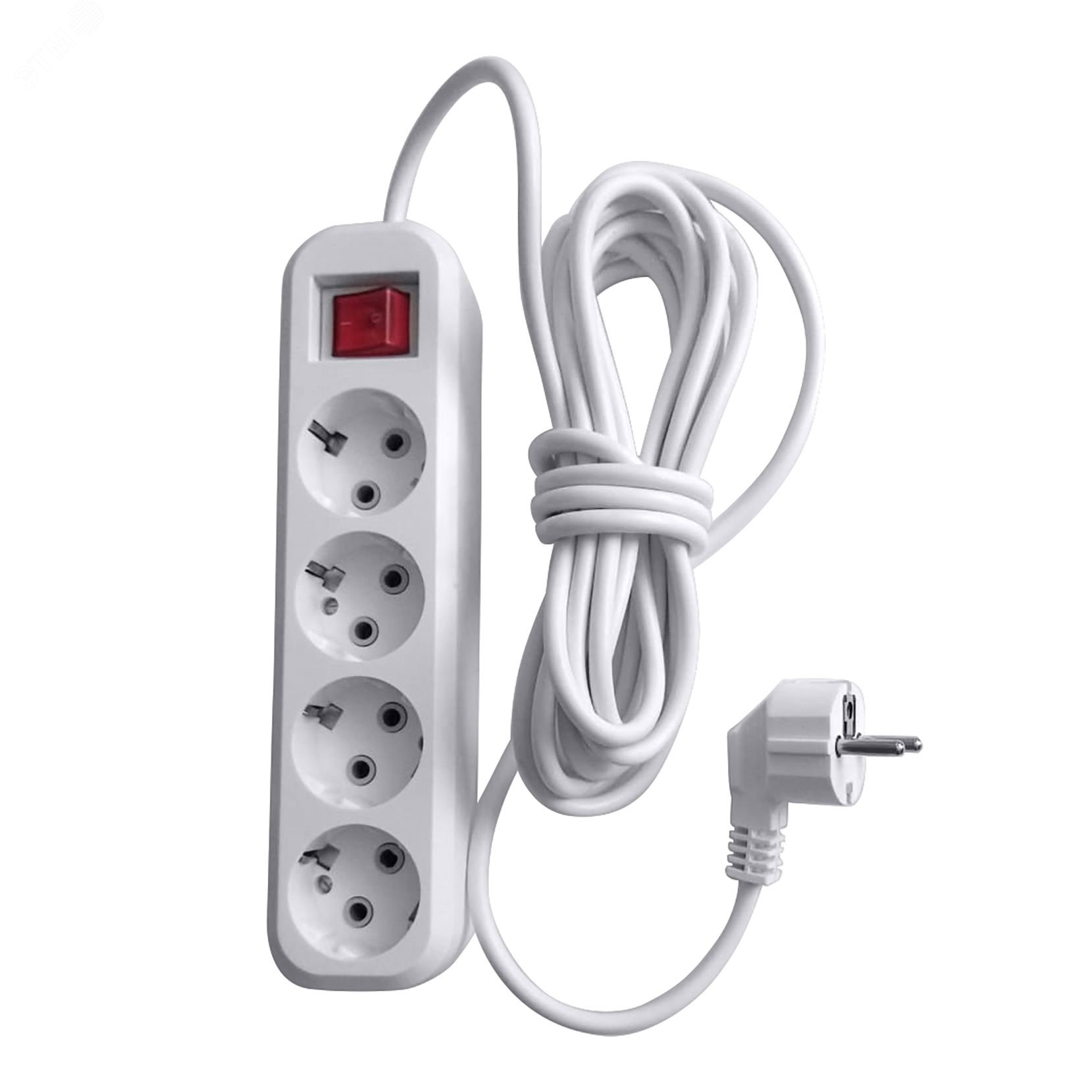 Изображение товара Удлинитель 4-местный с выключателем 3м 250В 10А пластик белый серия Home STEKKER