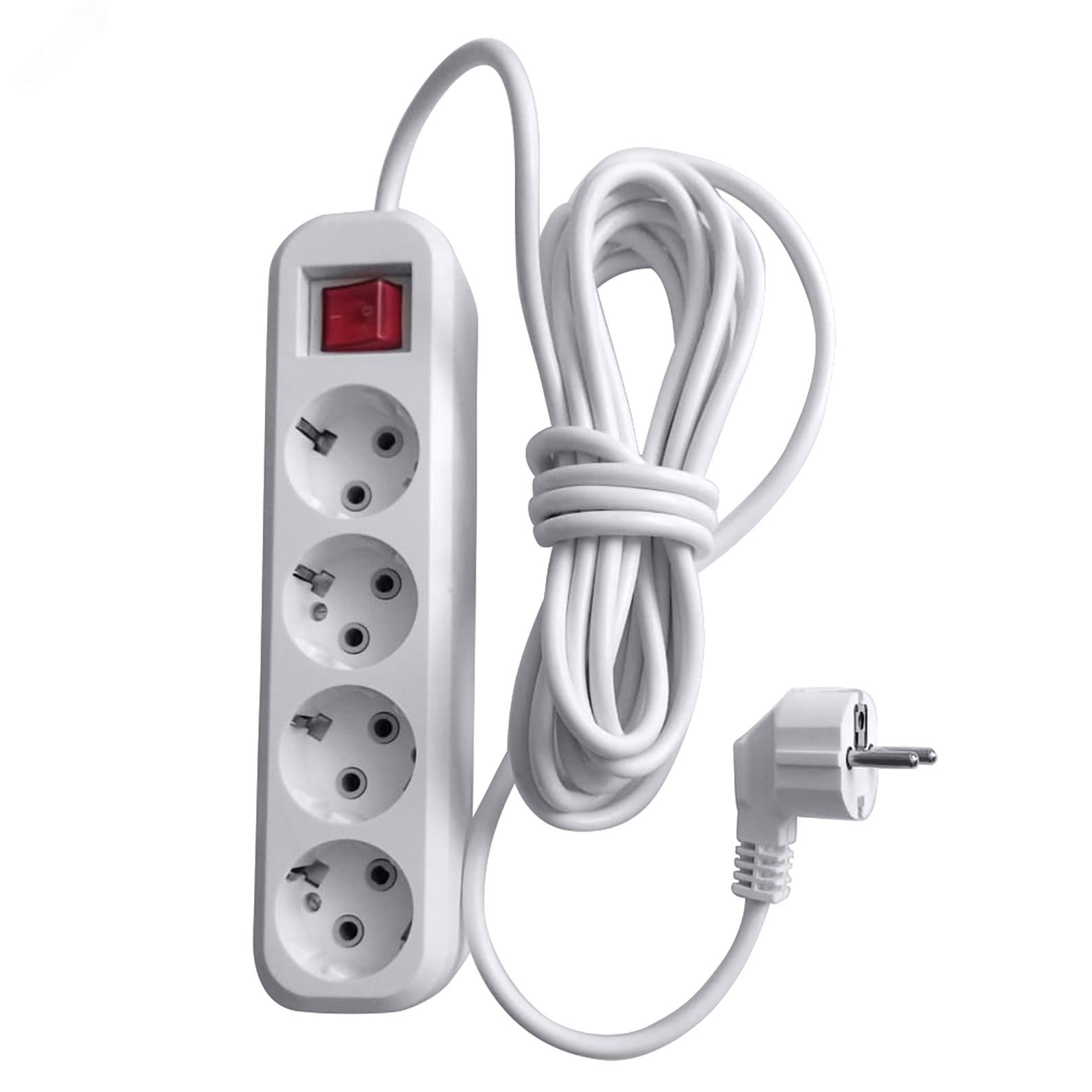 Изображение товара Удлинитель 4-местный с/з с выключателем, 3x0,75мм2, 7м, 250В, 10А, сер Home У10А-003, белый (шт)